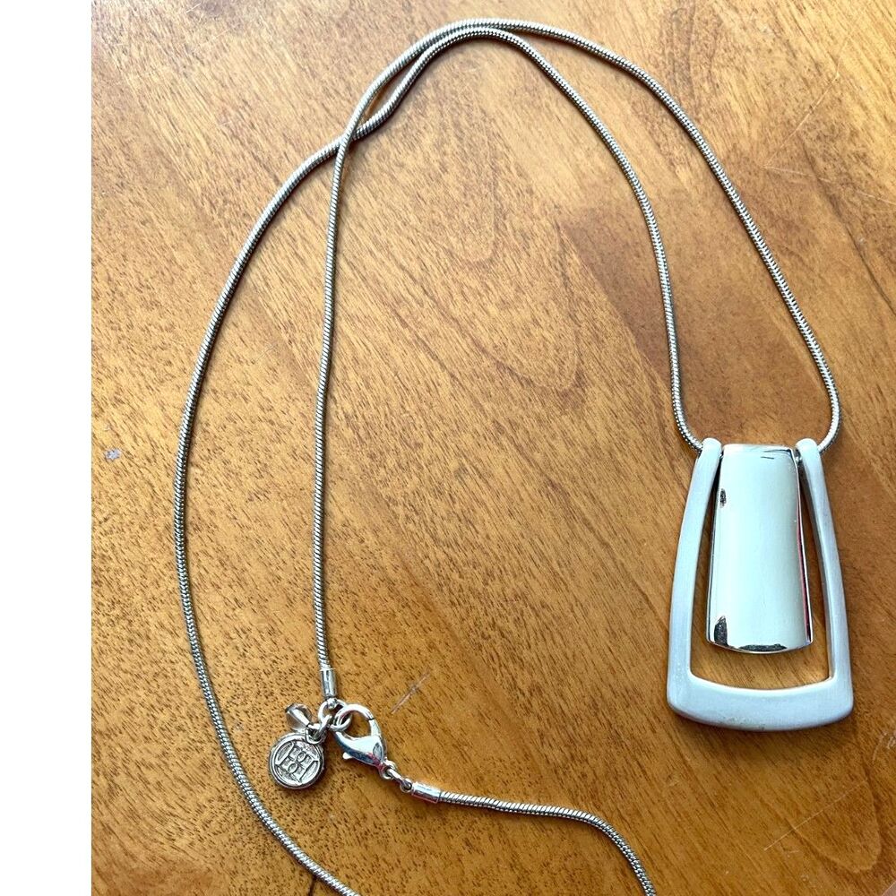 Dana Buchanan Necklace Smooth Metal Bar Pendant Snake Chain 26" Long Silvertone